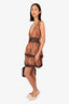 Rococo Sand Brown/Gold Animal Print V-Neck Sleeveless Tiered Mini Dress Size XL