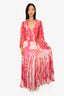 Rococo Sands Pink/White Gold Polka Dot Printed Sheer Long-Sleeve Maxi Dress Size XS