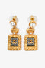 Pre-Loved Chanel™ 2022 Gold Toned Faux Pearl Perfume Bottle Earrings