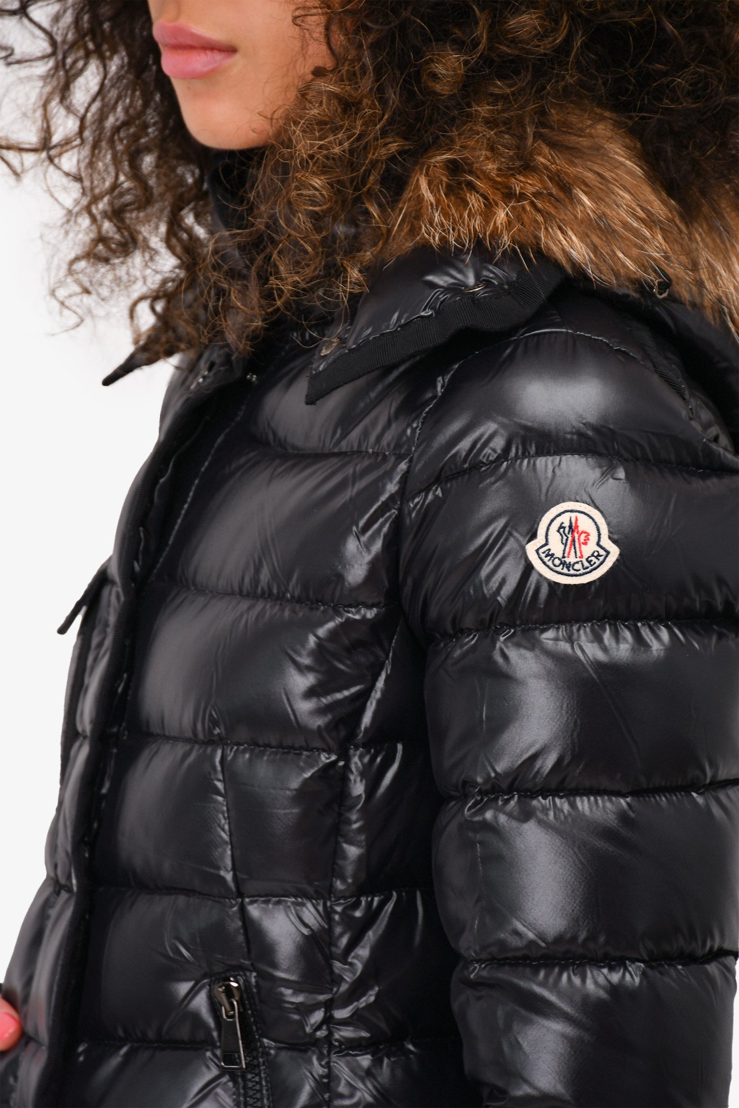 Moncler Black Down Racoon Fur Hooded Armoise Jacket Size 1
