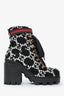 Gucci Black/White Tweed Heeled Combat Boots Size 35.5