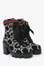 Gucci Black/White Tweed Heeled Combat Boots Size 35.5