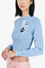 Miu Miu Blue Knit Long-Sleeve Cropped Logo Sweater Size 36