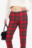 Burberry Red Wool Tartan High-waisted Pants Size 4