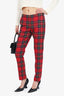 Burberry Red Wool Tartan High-waisted Pants Size 4