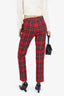 Burberry Red Wool Tartan High-waisted Pants Size 4