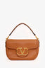 Valentino Brown Leather Alltime V-Logo Shoulder Bag