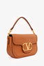 Valentino Brown Leather Alltime V-Logo Shoulder Bag