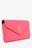 Saint Laurent Hot Pink Leather Chevron Quilted Envelope Wallet on Chain