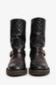 Louis Vuitton Black Leather Empriente Monogram Buckle Detailed Boots Size 34.5 (As Is)