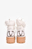 Valentino White Leather Quilted Logo Detailed Ankle Boots Size 35 (As Is)