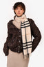 Burberry Cream Cashmere Check Fringe Scarf