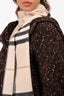 Burberry Cream Cashmere Check Fringe Scarf