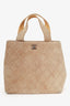 Pre-Loved Chanel™ 2002-03 Beige Suede Quilted Mini Shopping Tote with Strap