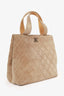 Pre-Loved Chanel™ 2002-03 Beige Suede Quilted Mini Shopping Tote with Strap