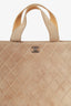 Pre-Loved Chanel™ 2002-03 Beige Suede Quilted Mini Shopping Tote with Strap