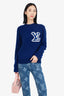 Louis Vuitton Blue Wool Knit Logo Print Sweater Size XS