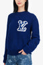 Louis Vuitton Blue Wool Knit Logo Print Sweater Size XS