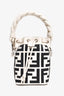 Fendi White/Black Leather/Canvas Mon Tresor Mini Bag with Strap