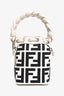 Fendi White/Black Leather/Canvas Mon Tresor Mini Bag with Strap