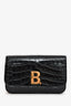 Balenciaga Black Croc Embossed Leather B Wallet On Chain