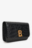 Balenciaga Black Croc Embossed Leather B Wallet On Chain