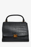 Celine 2012 Black Croc Embossed Leather Trapeze Bag with Strap