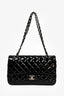 Pre-Loved Chanel™ 2013-14 Black Patent Quilted Medium Double Flap Shoulder Bag