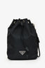 Prada Black Nylon Vela Logo Drawstring Bucket Pouch