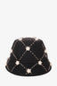 Maison Michele Black Rabbit Hair Flower Embellished Hat