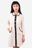 Maje Cream Tweed Button-Up Dress with Black Trim Size 2