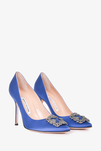 Manolo blahnik blue satin on sale heels