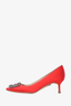 Manolo Blahnik Red Satin Hangisi Kitten Heels Size 37.5