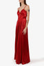 Marchesa Notte Red Metallic Sleeveless Pleated Gown with Lace Detailing Size 0