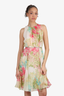 Max Mara Floral Silk Sleeveless Dress with Silver Leather Belt size 2