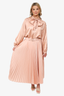 Max Mara Pink Silk Pleated Belted Midi Skirt Size 46