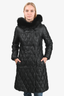 Max Mara Studio Black Quilted Faux Fur Detachable Hood Jacket Size 6 US