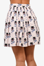 Miu Miu Pink/Black Cat Printed Cotton Pleated Mini Skirt Size 40