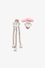 Miu Miu Silver Crystal Asymmetrical Pink Bow Clip-On Earrings