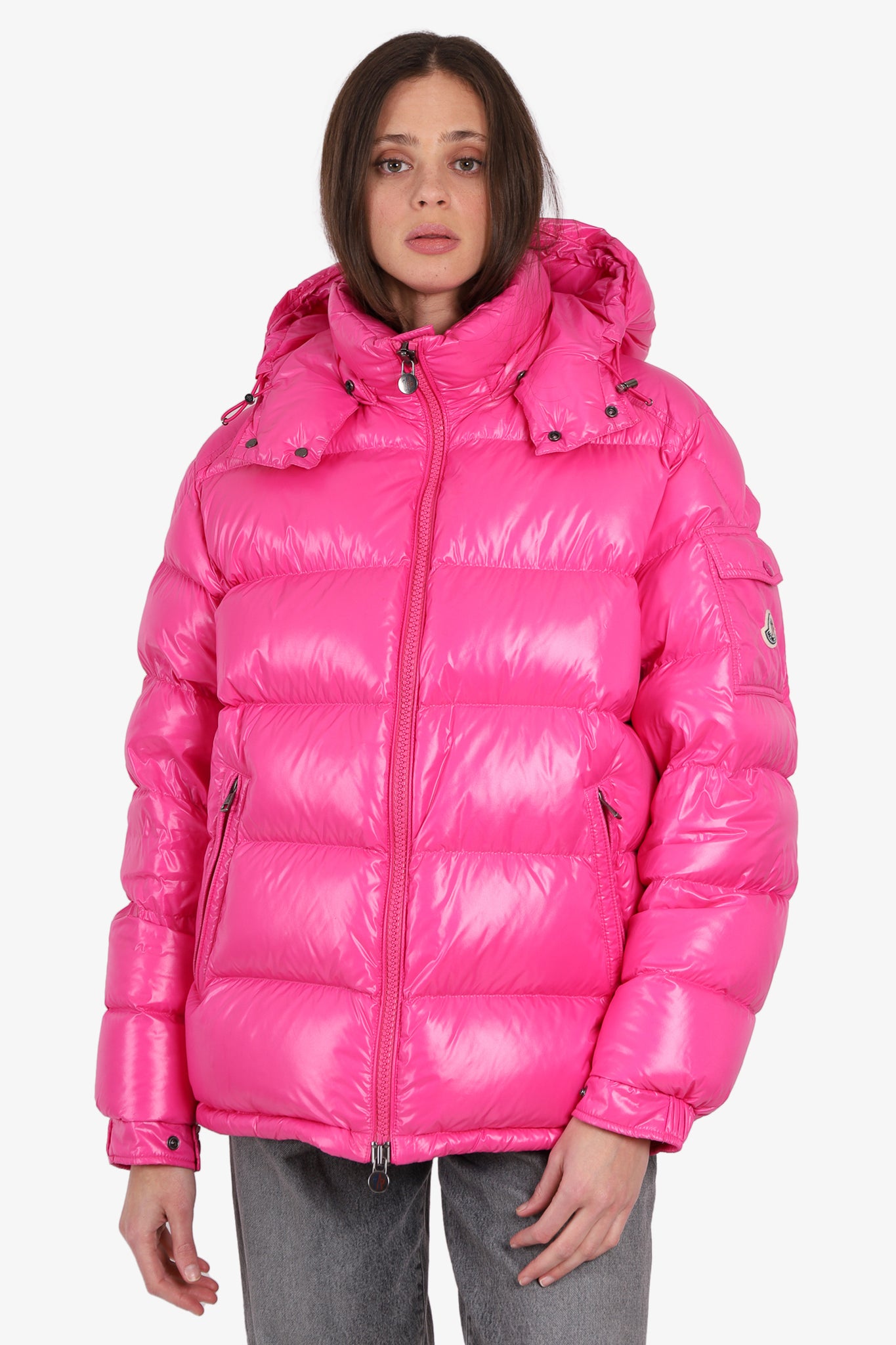 Moncler Pink Quilted 'Maya Giubbotto' Hooded Down Jacket Size 6