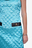 Moschino Teal Quilted Dress with Gold Chain Neckline Size 46