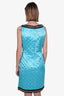 Moschino Teal Quilted Dress with Gold Chain Neckline Size 46