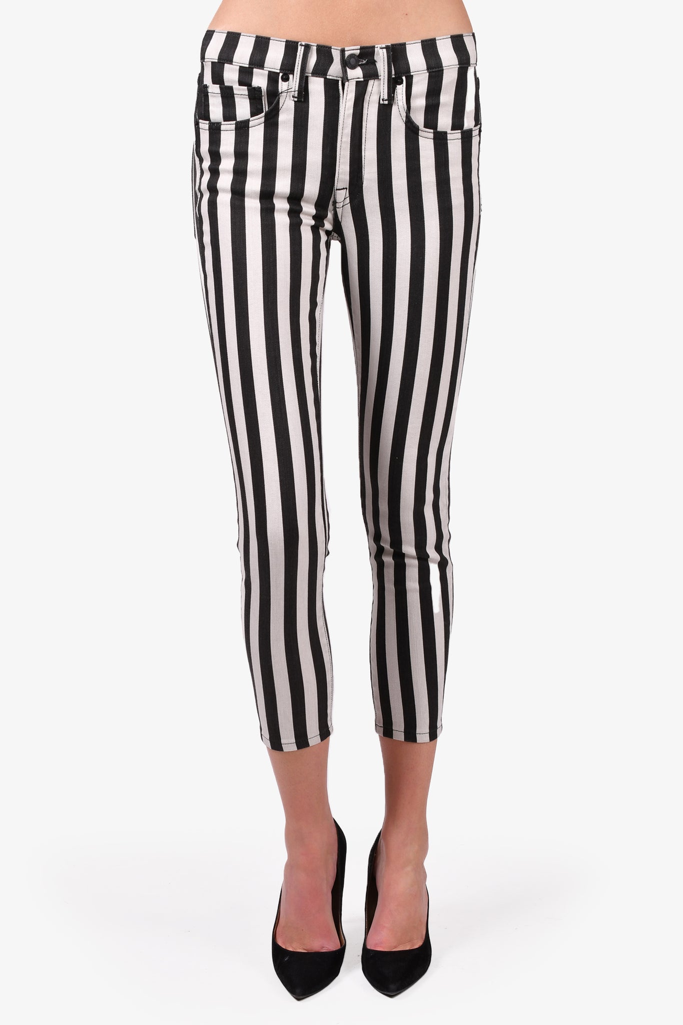 Black and white outlet striped skinny jeans