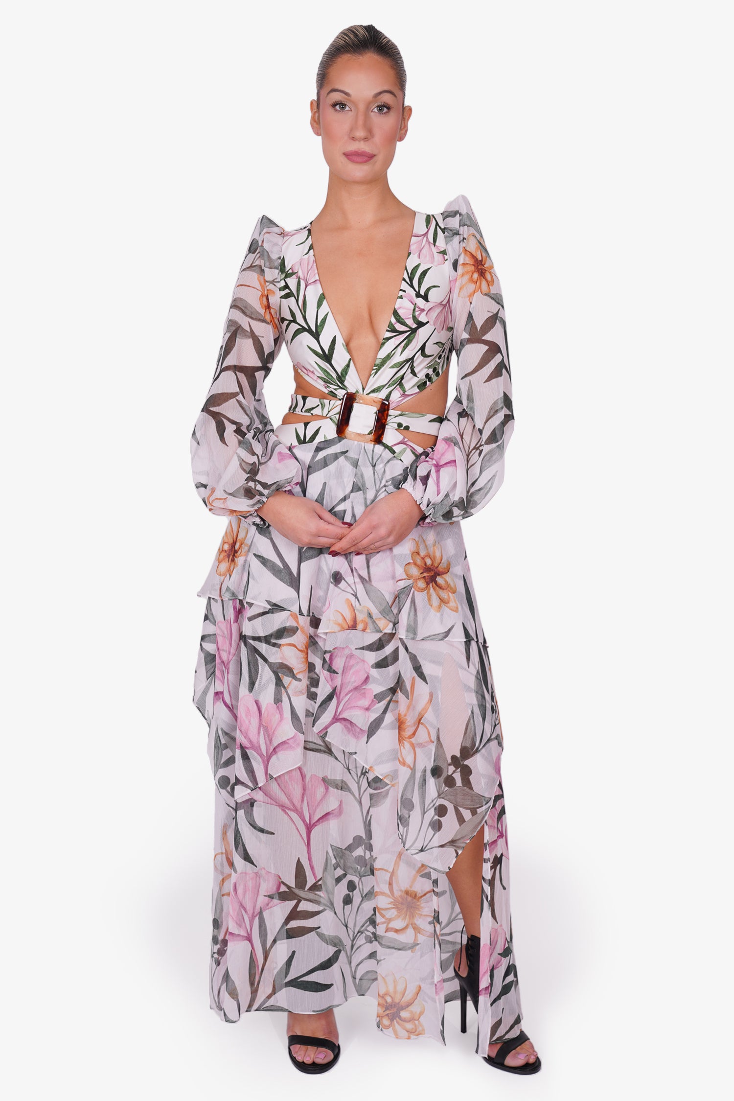 PatBO White Jasmine Belted Cut Out Maxi Dress Size L Mine Yours