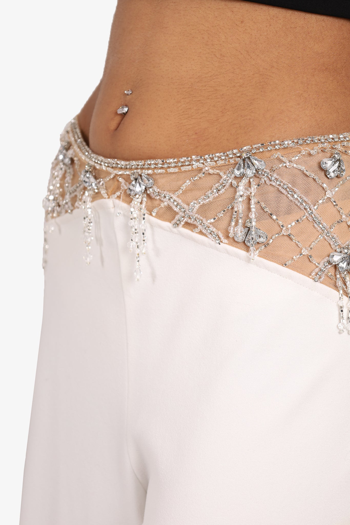 Patbo White Crystal Embellished Wide Leg Pants Size 6 – Mine & Yours