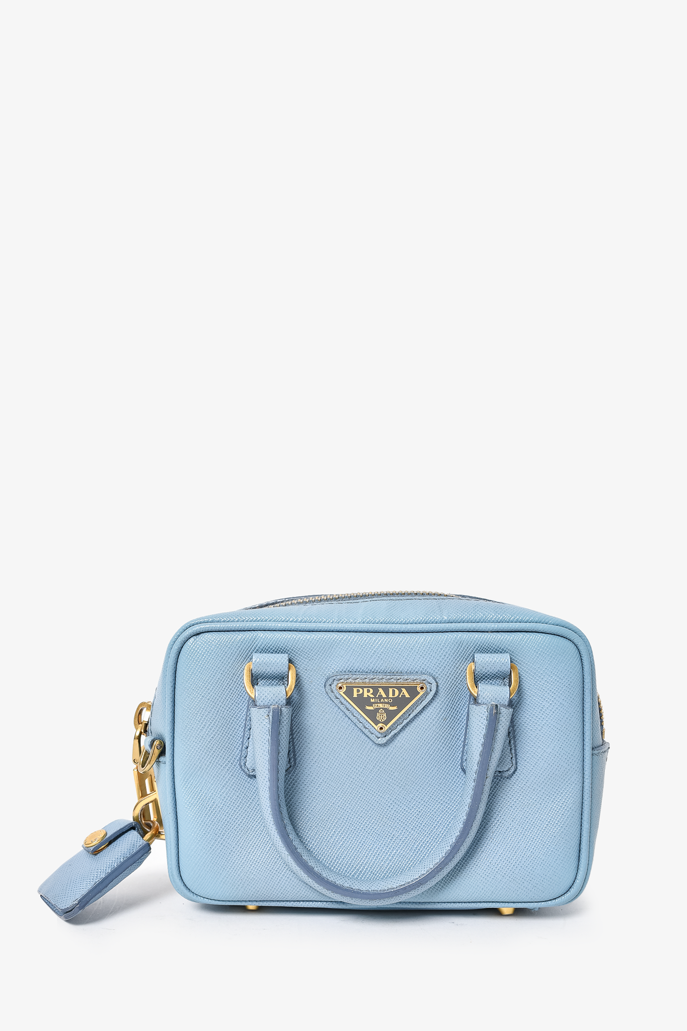 Prada Saffiano Leather Mini Shoulder Bag in Blue