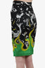 Prada Black/Green Nylon Sea Creature & Flame Printed Midi Skirt Size XS