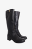 Prada Black Leather Pebble Leather Platform Boots Size 38