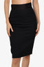 Prada Black Virgin Wool Pencil Skirt with Ruched Silk Waist Band Size 38