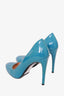 Prada Blue Patent Round Toe Heels Size 39.5